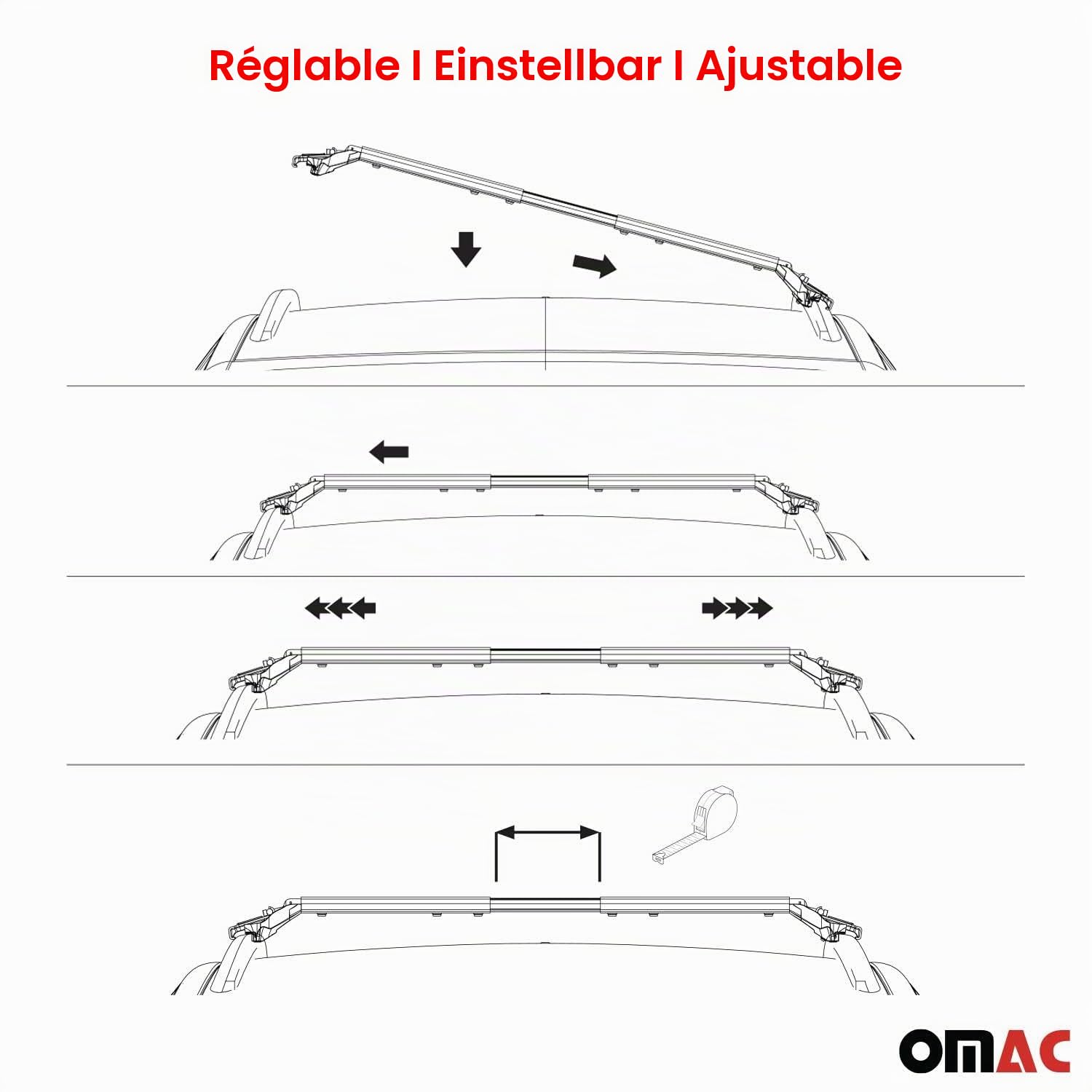 OMAC Barres de Toit transversales certifiées TÜV pour Ford Kuga III 2019-2026 – Verrouillables (4 antivols) – Charge Max 100 kg – Fixation Durable Argent