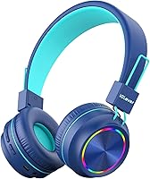 Vista 9 de iClever BTH03 - Auriculares Bluetooth para niños, volumen seguro, luces LED coloridas, tiempo de reproducción de 25 horas, micrófono de sonido