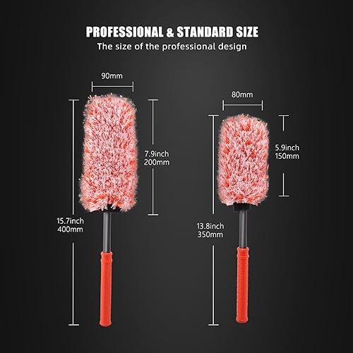 Miniatura 2 de SPTA Juego de cepillos para ruedas de automóvil, 2 cepillos de microfibra con 2 fundas de microfibra intercambiables extra grandes y 2 pequeñas,