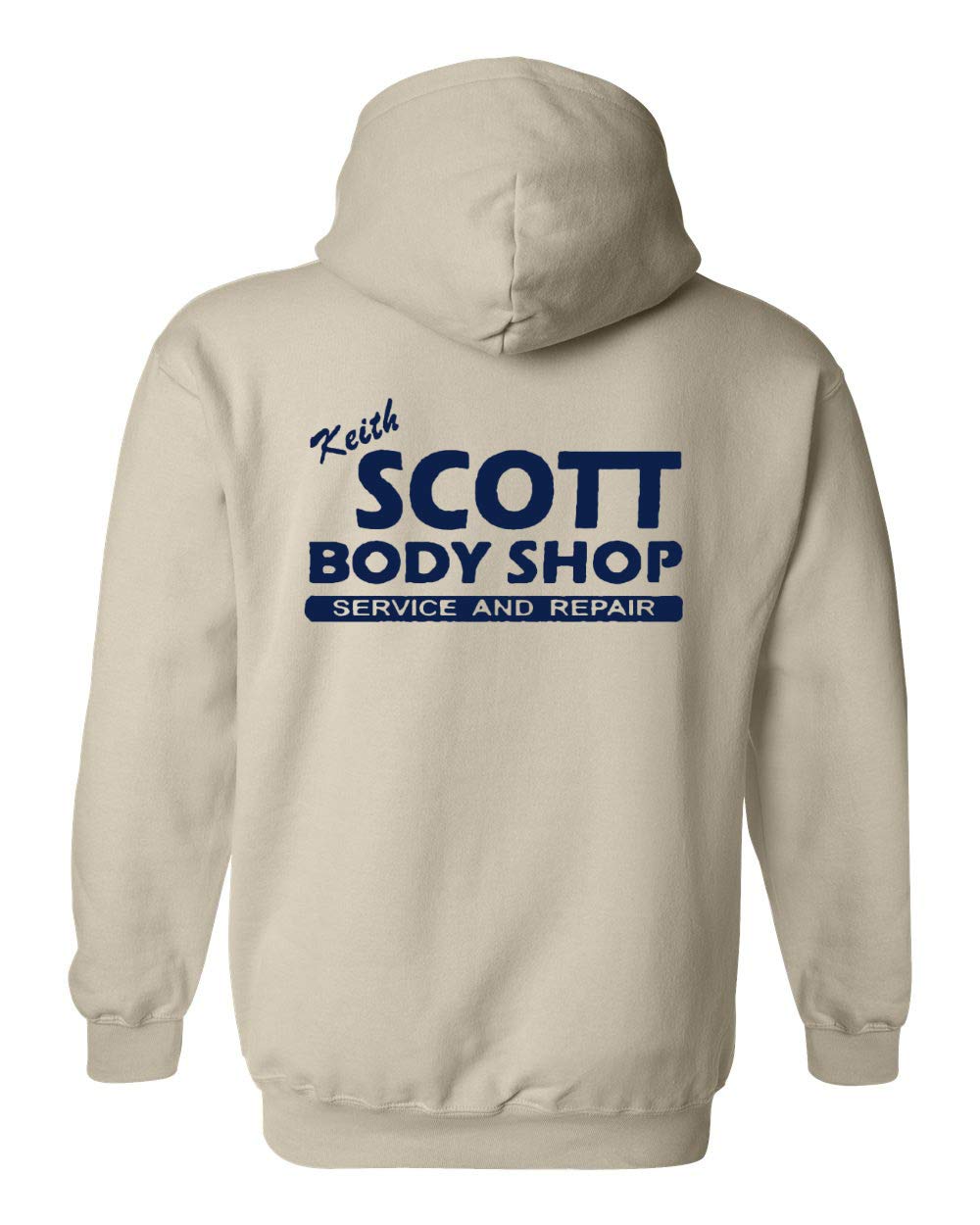 Keith Scott Body Shop TV Both Side Print Sweatshirt Hoodie (Large, Sand w/ Navy Blue)