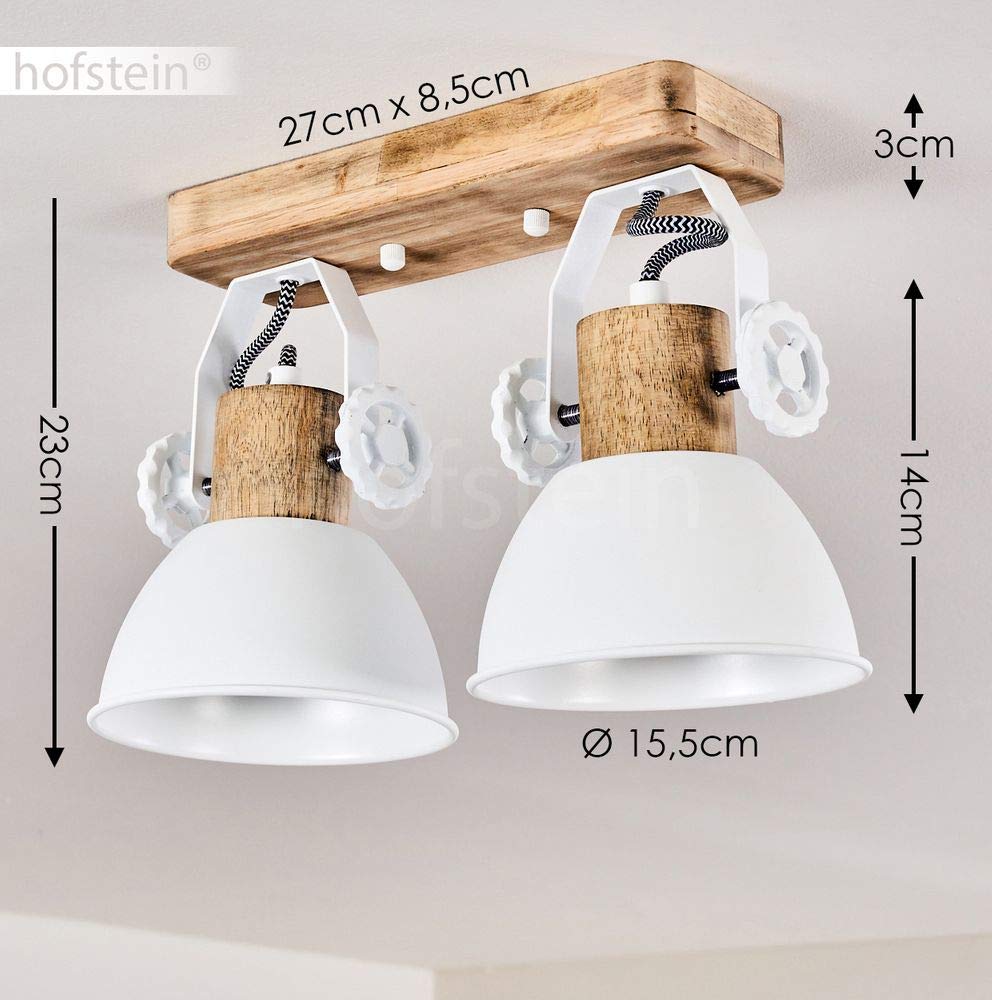 Plafoniera Orny, 2 luci, con faretti orientabili, plafoniera in metallo/legno in bianco/marrone, 2 x attacco E27, faretto dal design retro/vintage,senza lampadina/e