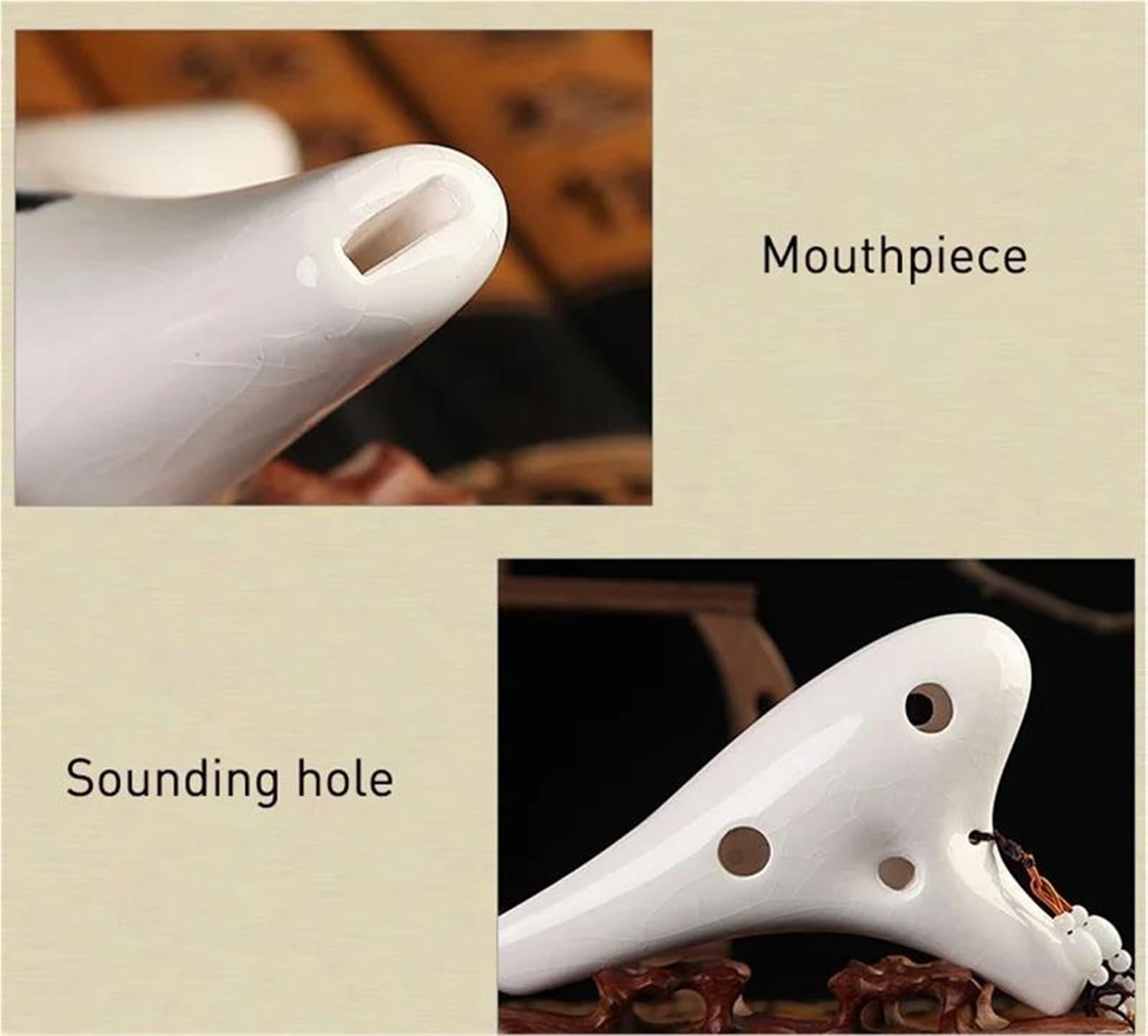 Ocarina Alto Strumento, Ocarina in ceramica a 12 fori, disegno botanico dipinto a mano, 16x10 cm