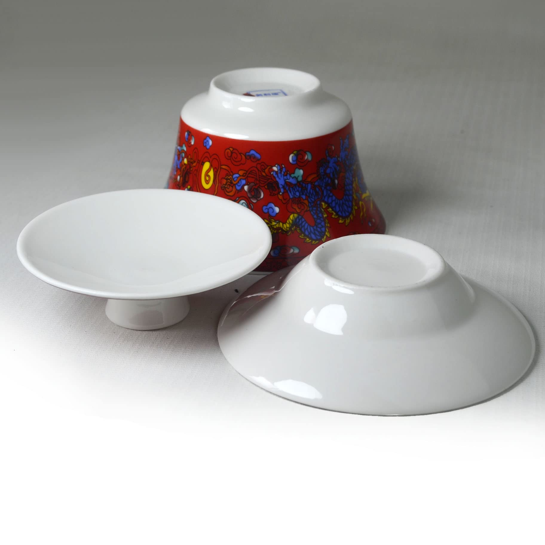 Gaiwan Taza de té 7 oz Chino Dragon Sancai Cubierta Bowl Lip Saucer Set para té Gongfu (rojo)