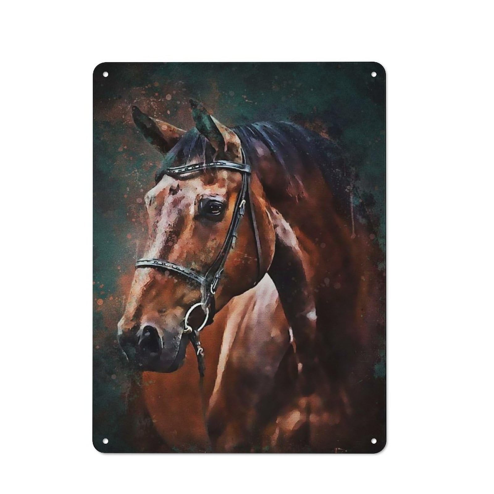 Shed Style Decorative Metal Plaque 40x30cm Featuring Black Horse, Porch Wall Decor for Patio Bar, Workshop, Shed Or Kitchen
