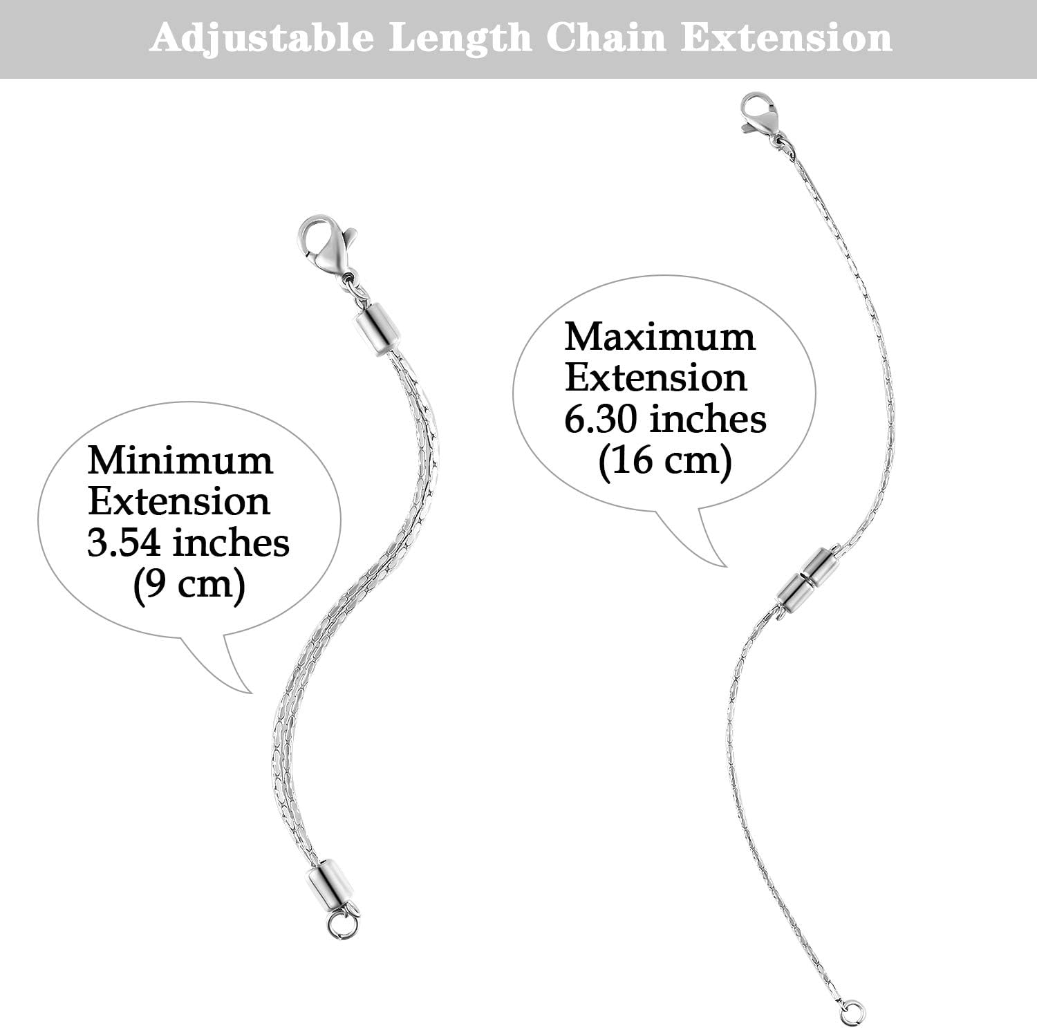 Stainless Steel Necklace Extender Chain Adjustable Silver Necklace Chain Extender with Lobster Clasp for Bracelet Jewelry Making(5 Pcs) - Image 2