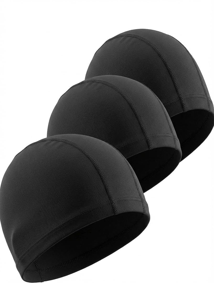 Syluxa 3 Pack ﻿Swimming Cap Comfortable Elastic Material Lightweight Bathing Caps for Women Men Black