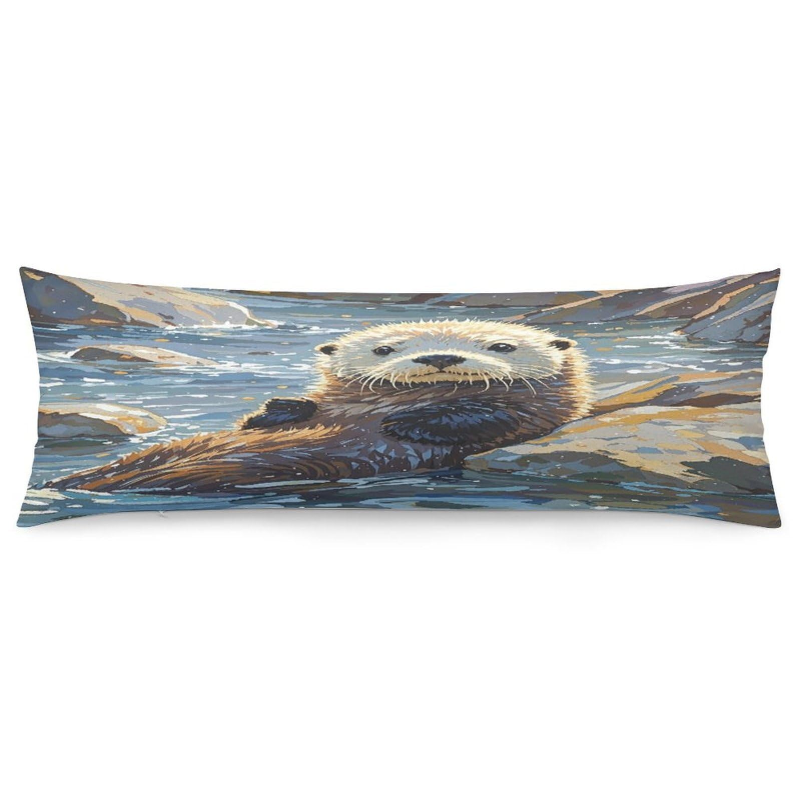 Sea Otters Painting Pillowcase Decorative Long Body Pillow Case Soft Breathable Body Pillow Cover Modern Large Pillowcase Cute Body Pillow Pillowcases for Bedroom Couch 18.9 X 53 Inch