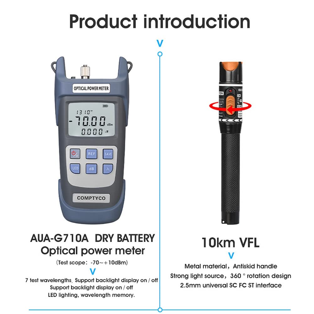 Pasuihcay FTTH Fiber Optic Tool Kit with Fiber Cleaver -70-+10DBm Optical Power Meter Visual Fault Locator 10Mw, Black