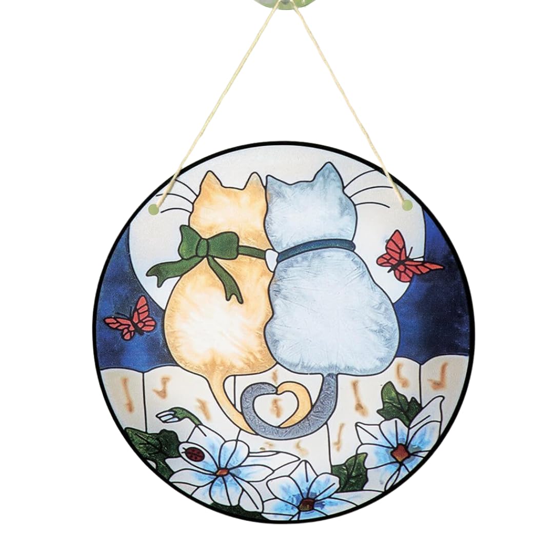 Coopers of Stortford - Cuddling Cats Suncatcher - Hanging Window Decoration - Includes Chain & Suction Cup - 15cm