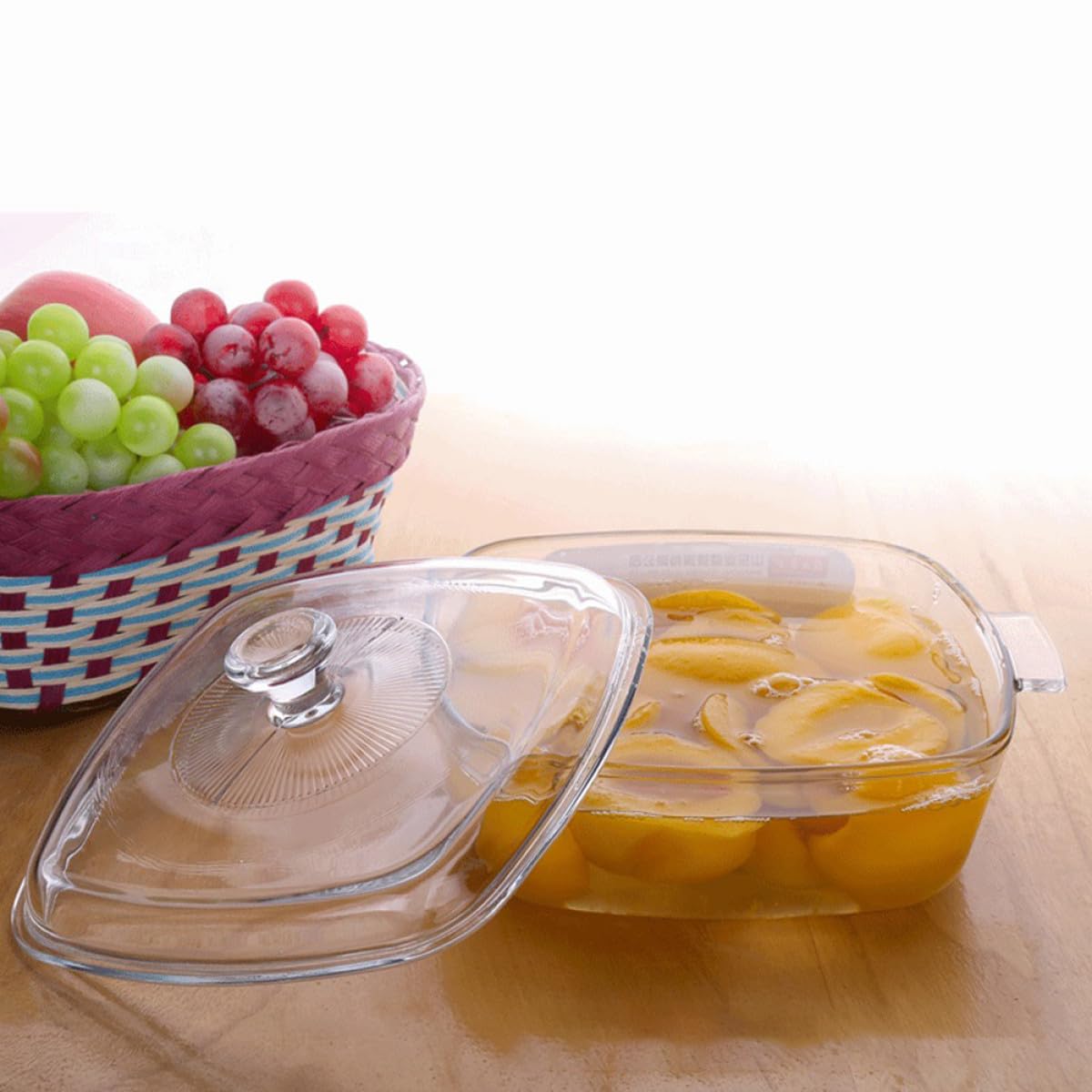 Glasbehälter mit Deckel Mikrowellengeeignet aus Gehärtetem Glas für Haushalt Essschüssel Hitzebeständig Weiß für Backofen Spülmaschine Vorratsschüssel mit Griff in Ohrform