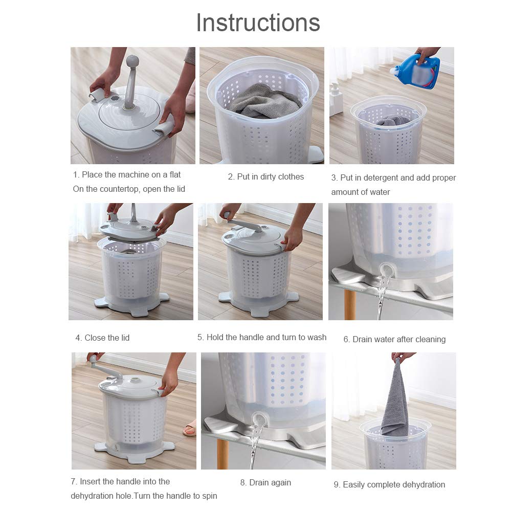 Washers Mini Lavatrice Manuale Piccola Lavatrice da Tavolo con Manico e cestello dell'Acqua Rimovibile, Lavatrice Portatile a disidratazione Rapida, per Campeggio all'aperto in Famiglia