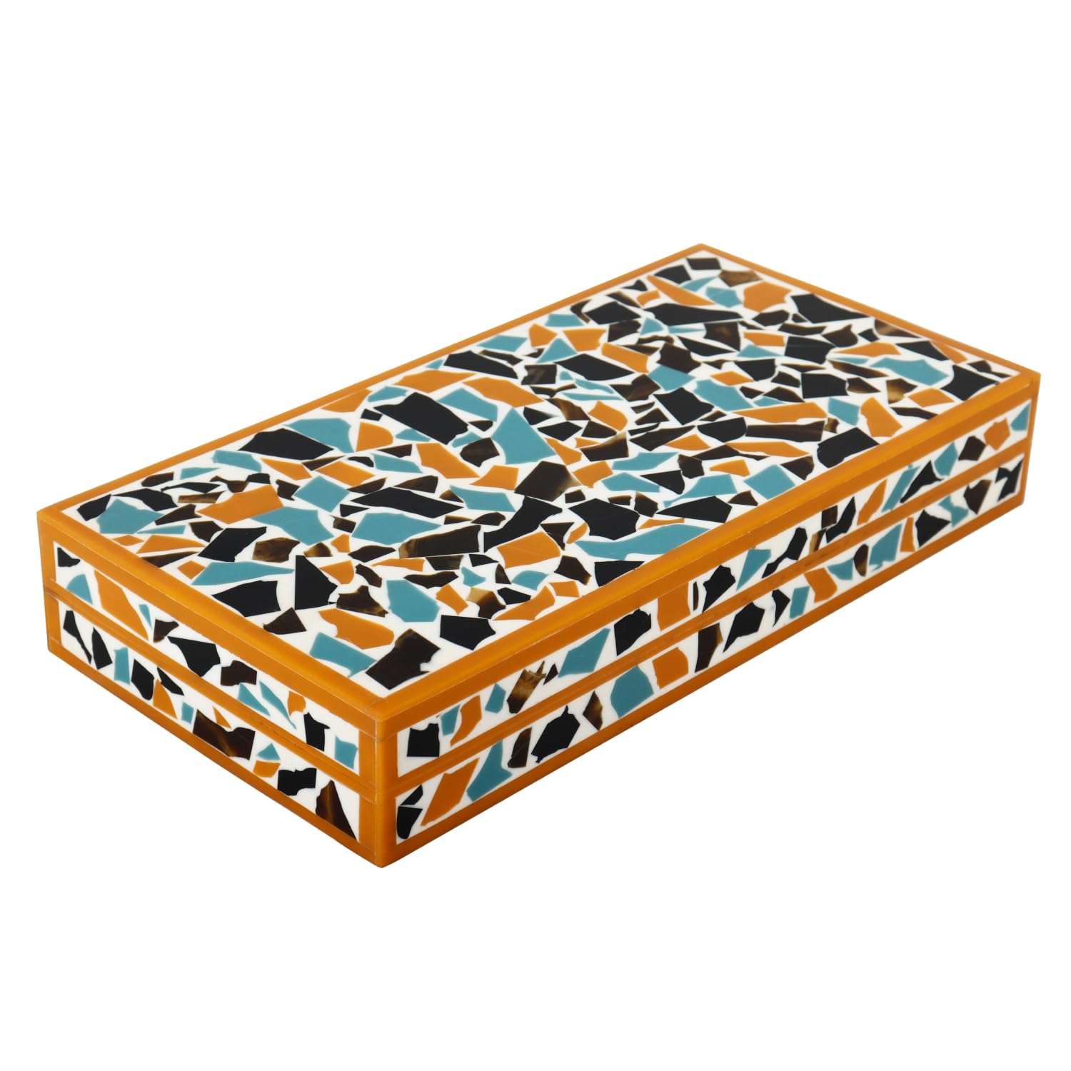 Handicrafts Home Handmade Mosaic Collection Decorative Jewelry Box Organizer – Keepsakes, Trinkets, and Home Decor – Antique Coffee Table Storage, Memory Box, Farmhouse Style Decor Gold, 12x6x2