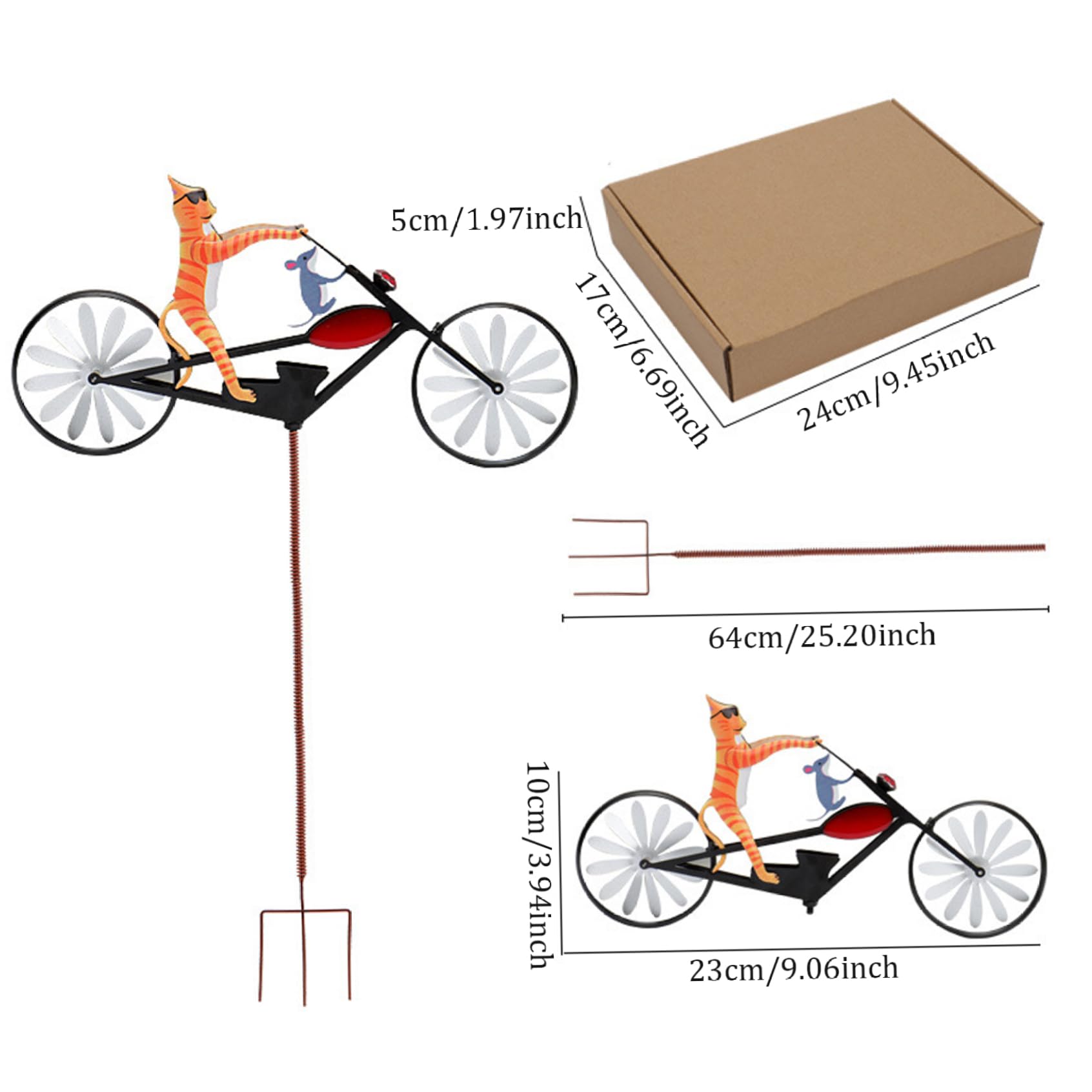 Windspinner Fahrrad Mit Tier – Metall, 64 Cm Hoch, Für Garten-Deko