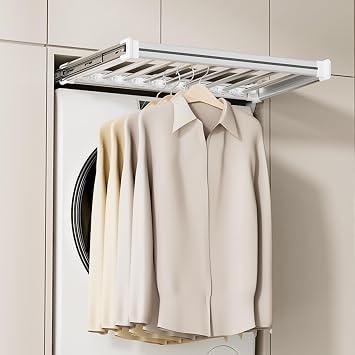 SBCC Invisible Clothes Drying Rack, Washing Machine Trouser Rack, Built-in Wardrobe Pull-Out Basket, Drawer-Type Balcony Trouser Drawer Slide Rail Storage Artifact Color Silver, Small Small