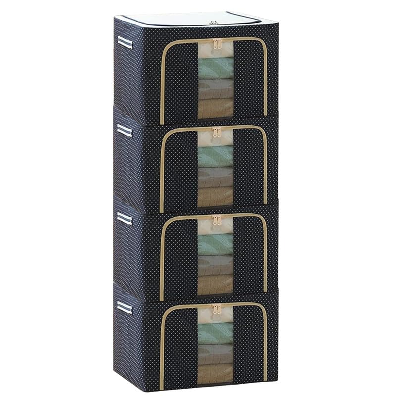 Image of Clothes Storage Box Wardrobe Organizer For Clothes 66 Liter Foldable Steel Frame Clothes Organizer Storage Box For Wardrobe, Saree, Shirts, And Blankets Pack Of 4