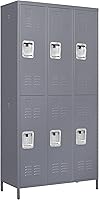 OPTYMIRA 72" Grey 6-Door Steel Employee Locker with Shelves & 120lb Hooks - Durable Storage for Gym Office Home