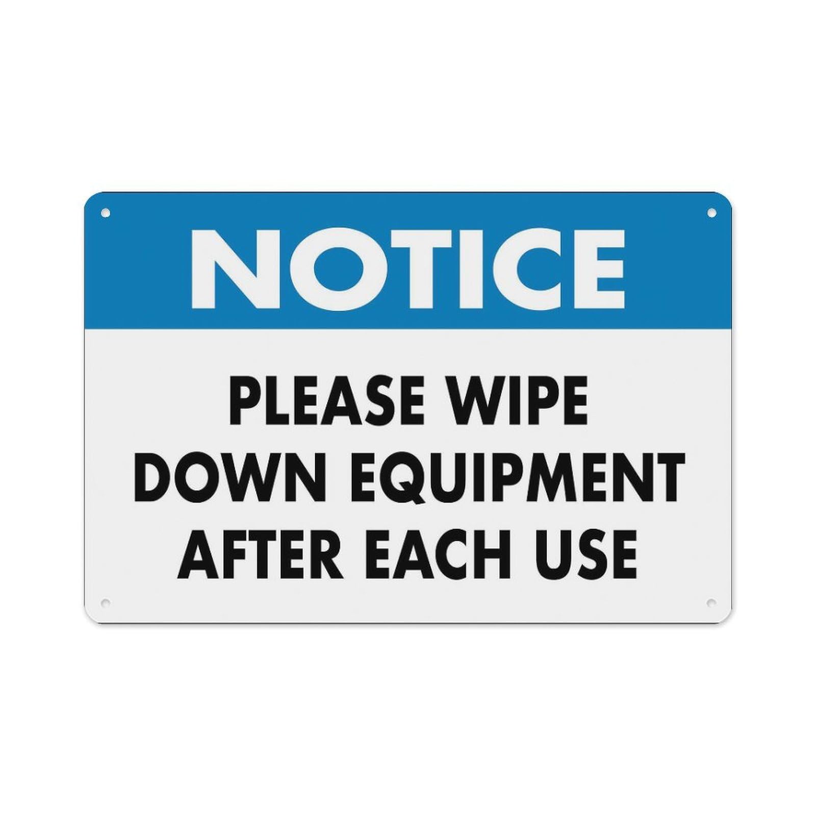 peiyeety Notice Please Wipe Down Equipment Light Blue Sign Aluminum Tin Warning Signs for Home Outdoor Garden 12X16 Inches