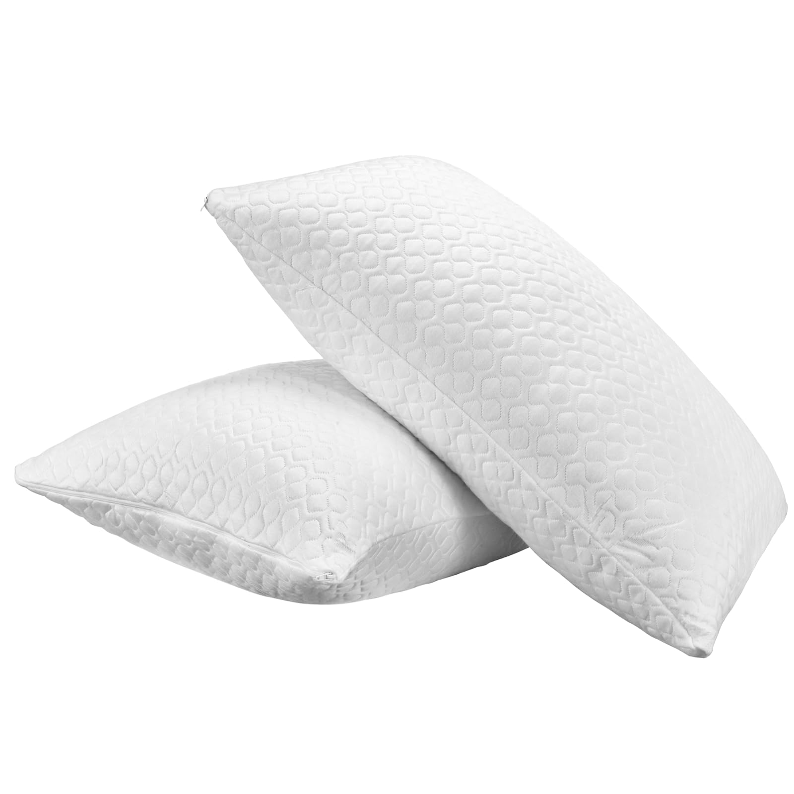 memory foam pillows queen size set of 2 - adjustable bed pillows for side back stomach sleepers - with washable cooling pillowcase