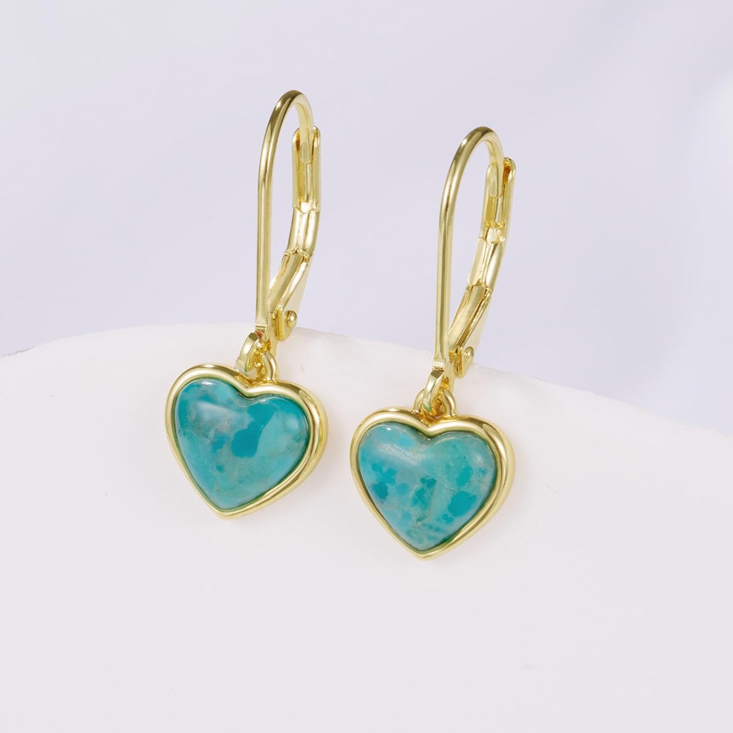 Heart Natural Turquoise Earrings for Women - Top AAA Grade, Hypoallergenic 925 Sterling Silver Leverback Dangle Earrings, Trendy Jewelry Gifts for Her