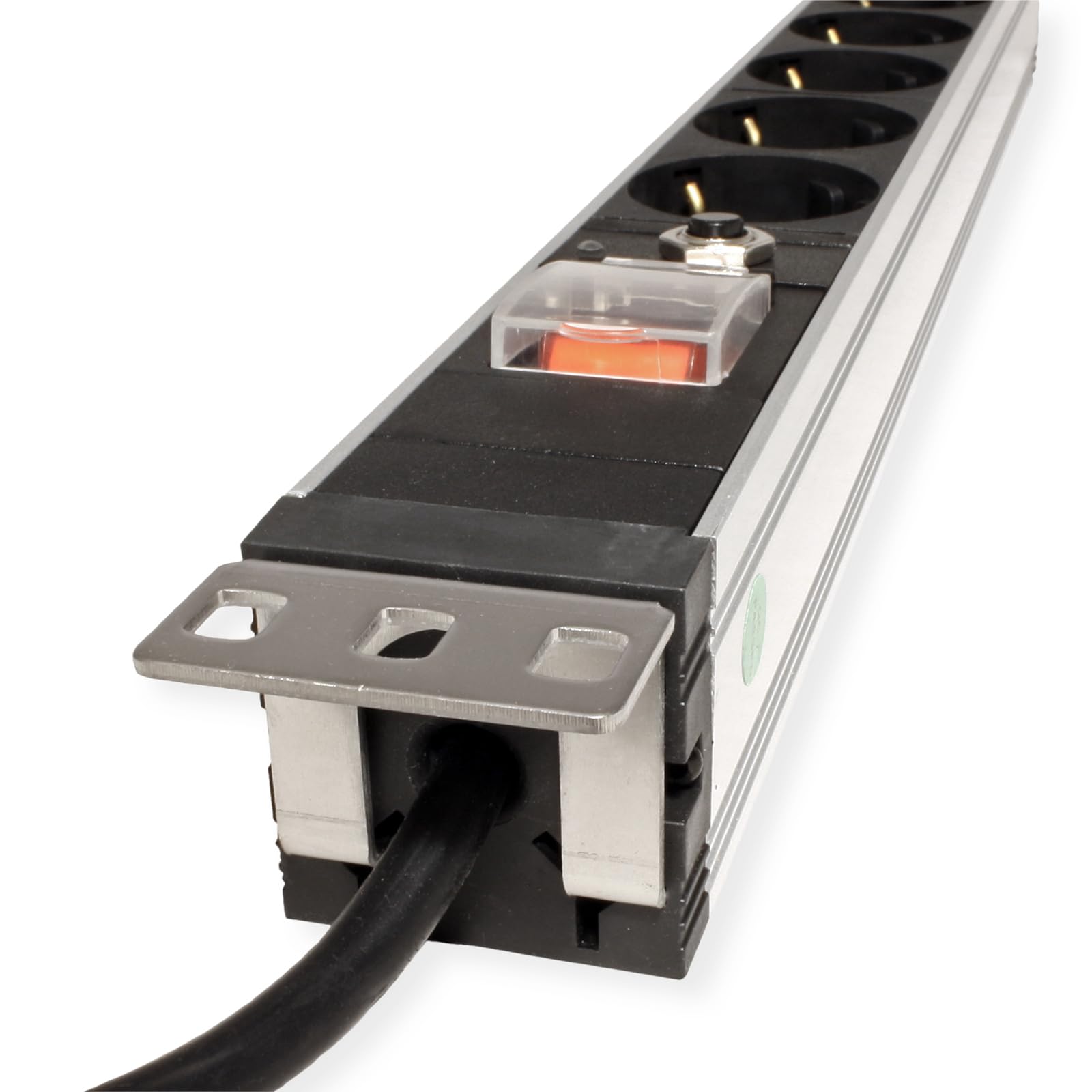 VALUE 19"-Steckdosenleiste 7fach, 1 HE + Schutzkontakt-Stecker (CEE 7/4), mit Überlastschutz, 1,8 m