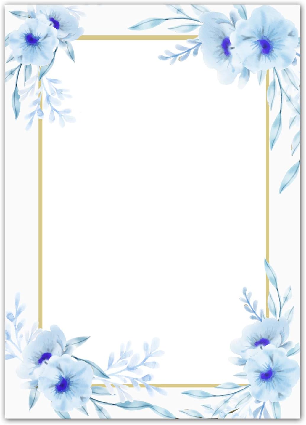 30 Blank Thank You Cards Invitations Notes Floral Blue Gold + 30 White Envelopes
