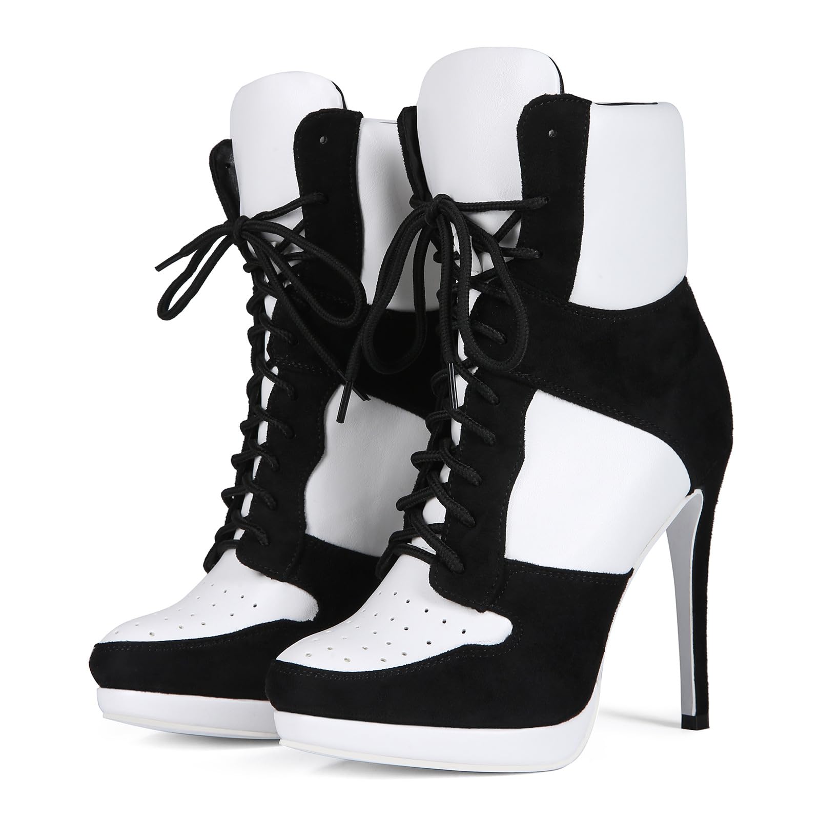 Stiletto Sport Basketball Boots Black Suede Classic White Sneaker Ankle Boots Large Size Fashion Shoes For Women Men