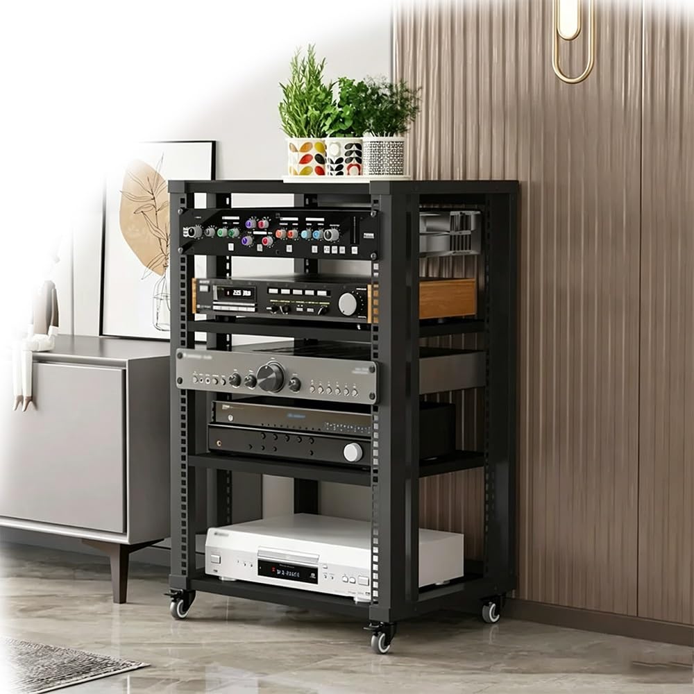 KLerDH Media Racks, Adjustable AV Media Stand With Wheels 2/3/4-Tier Hifi Audio Rack(Black,4 Tier)