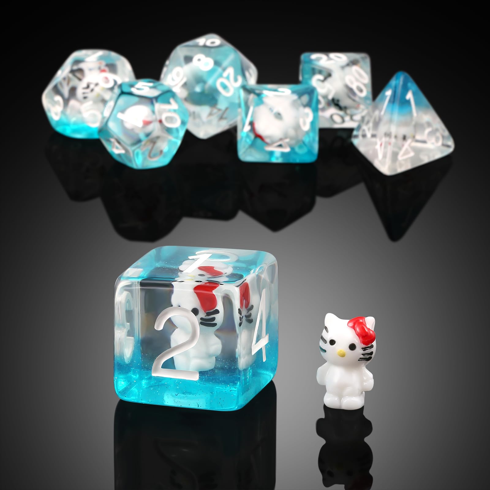 Kitty Dungeons and Dragons Dice,DNDND 7PCS D&D Dice Set including Velvet Bag for DND Role Playing Games and Tabletop Games(Kitty) - Image 2