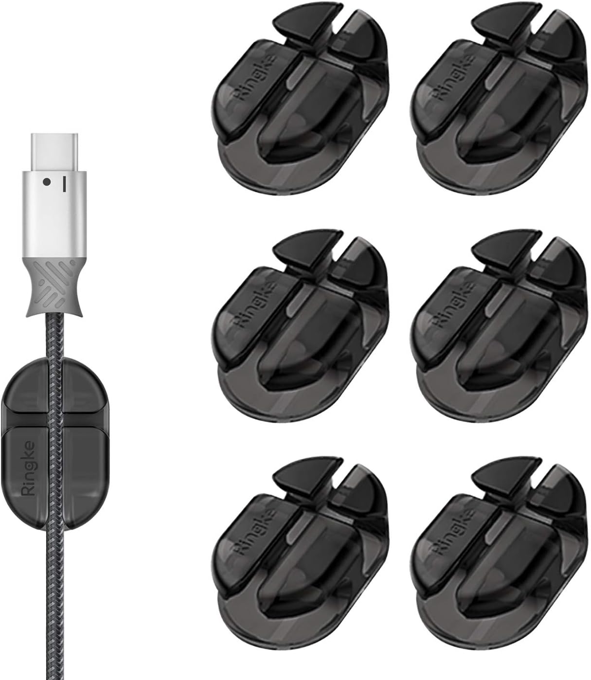 RingkeCable Clip Holder - Back Adhesive Multipurpose Desktop and Office Cable Organizer, Cord Management Solution for Charging, Lightning, Power Wire, USB Electronics Accessory Cable Holders (6 Pack)