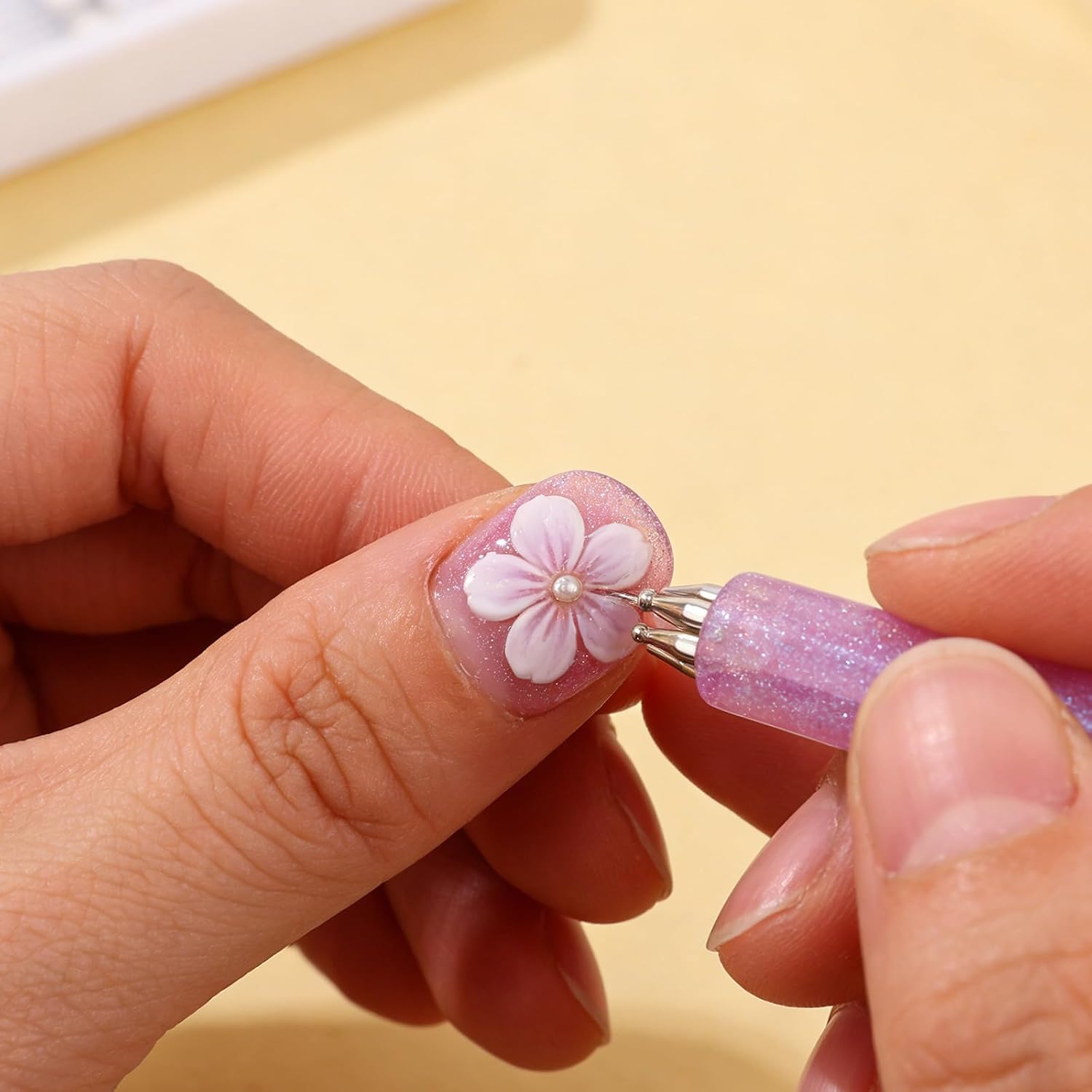 2pcs Nail Art Dotting Pen Flower Petal Design Paint Tool Manicure Flower Dot Tool for Smooth Line Drawing Beginner Home Salon Nail Decoration