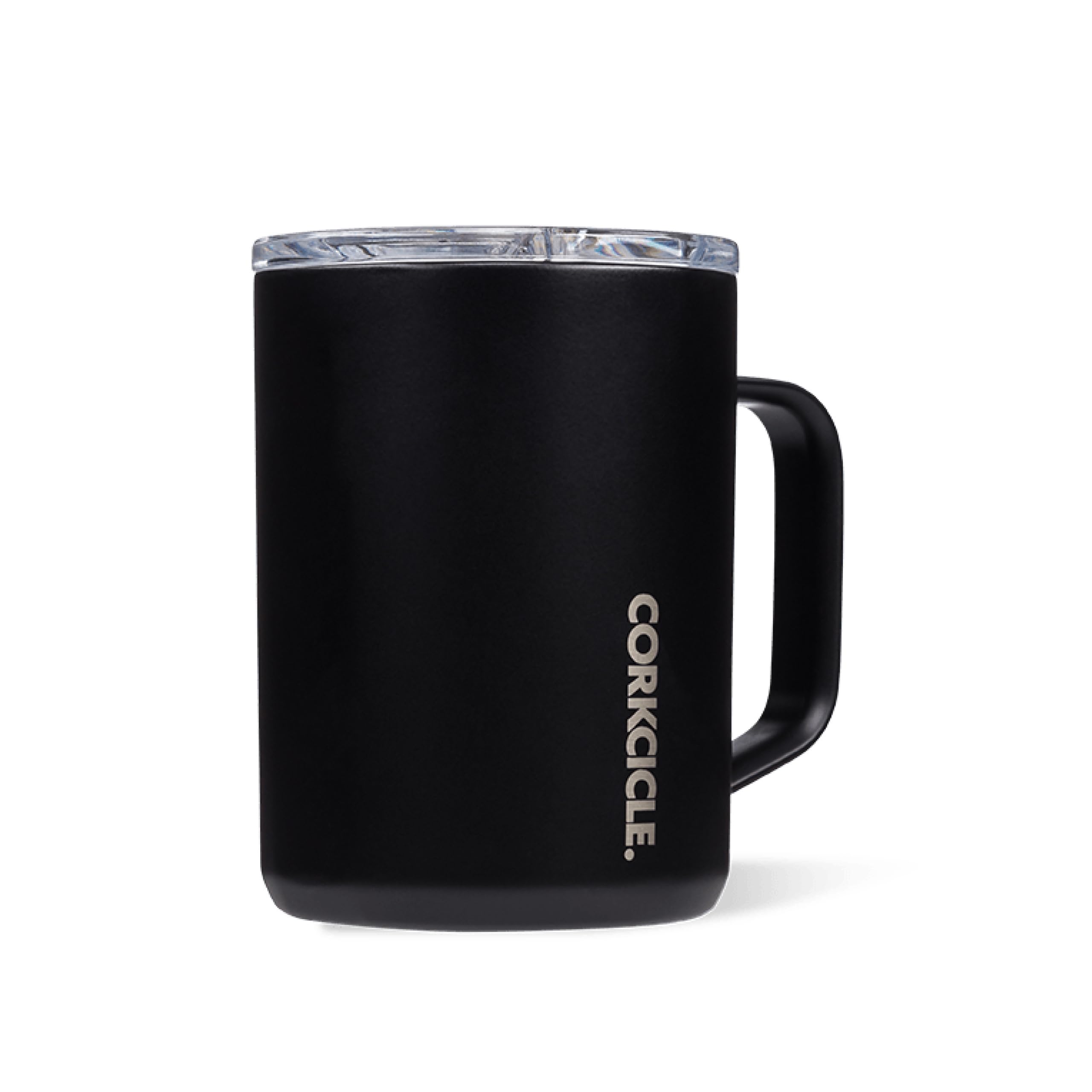 Corkcicle Classic Coffee Mug - Triple Insulated Stainless Steel for Travel - Shatter-Proof Lid - Easy Grip - Keeps Drink Hot Over 3 Hours - Holiday Mug Gift - Great for Gifting Warmth - 16 oz - Black