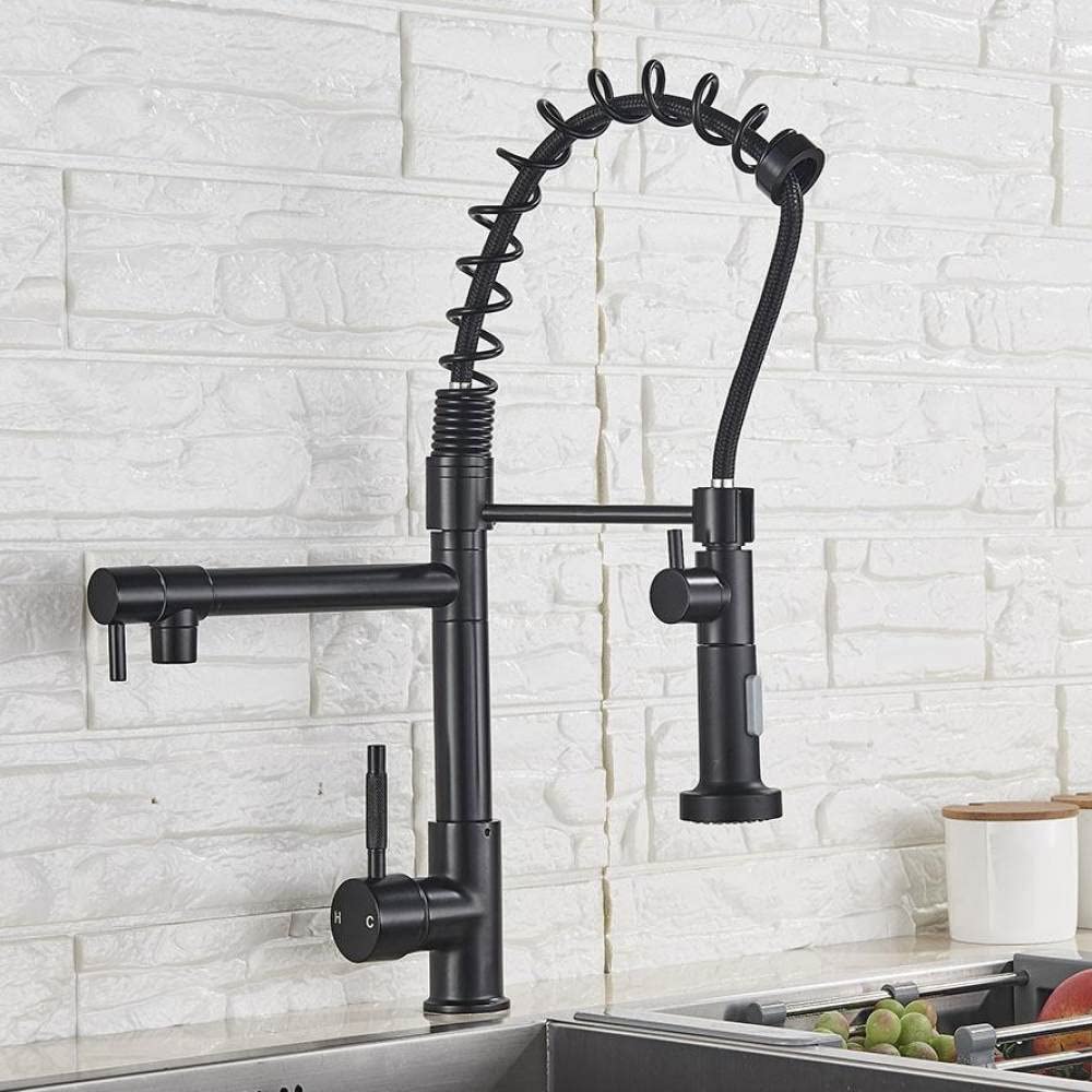 MXXQRHF Matte Black Finish Dual Spout Kitchen Sink Faucet Deck Mount Spring Kitchen Mixer Tap Kitchen Hot and Cold Water tap,Matte Black C