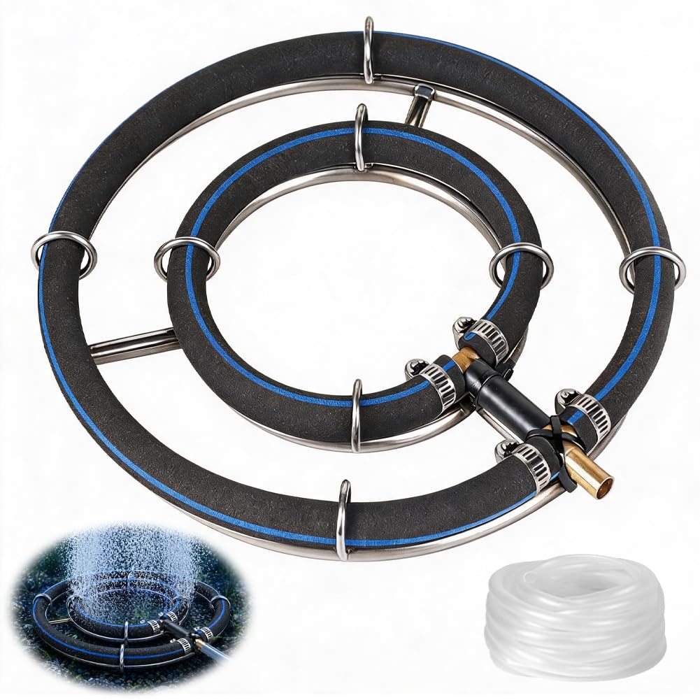 CEWROM Belüfter Teich Belüfterring Ø25cm Belüftungsring 2-in-1 Ringe, Rohrdurchmesser 8mm, Teichbelüfter mit Ø9mm Schlauch 5m Belüfterring Koi Teich Belüftung Sauerstoff für Gartenteiche, Aquarium