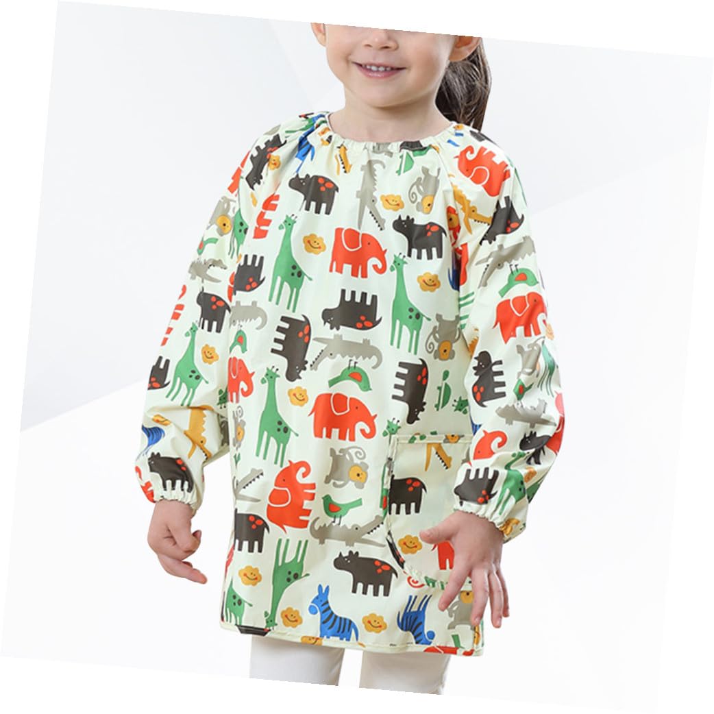 GLEAVI Tablier de Peinture Imperméable pour Garçon et Filles, Blouse D'artiste à Manches Longues, Motif Cartoon Jaune, Taille M, Polyester Respirant, Protection Anti-taches pour