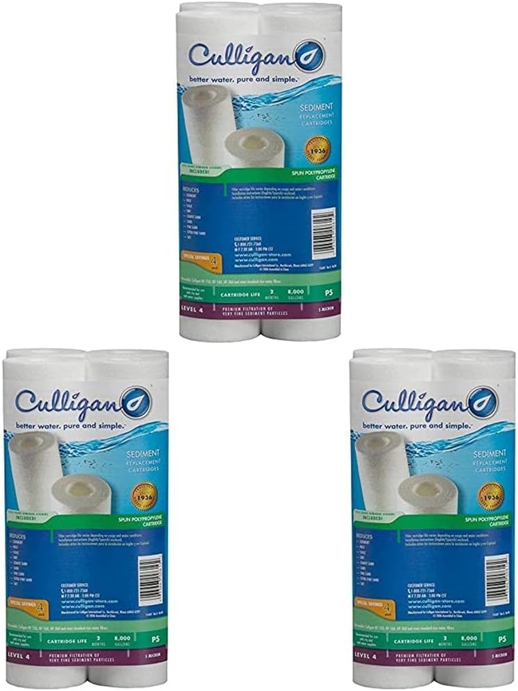 Culligan P5-4PK Standard P5 Whole House Premium Water Filter, 8,000 Gallons, Value 12-Pack, White, (Pack of 4), 4 Count