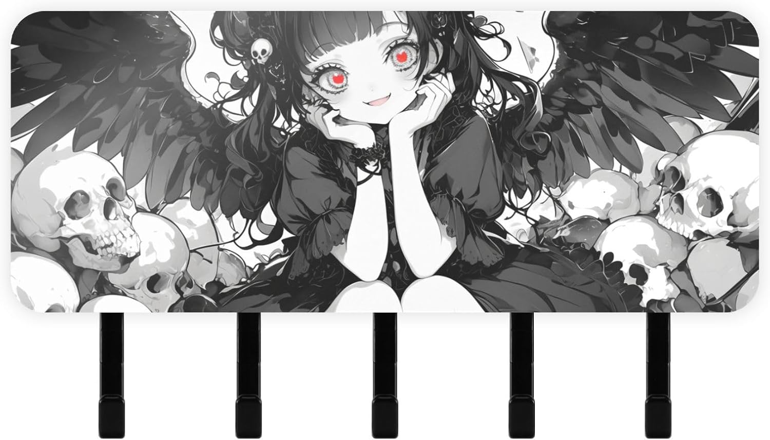 Skulls yk2 Anime Black Girl Key Hook for Wall with Mail Organizer & 5 Hook Self-Adhesive Hanging Home Decor Wall Hook for Hallway