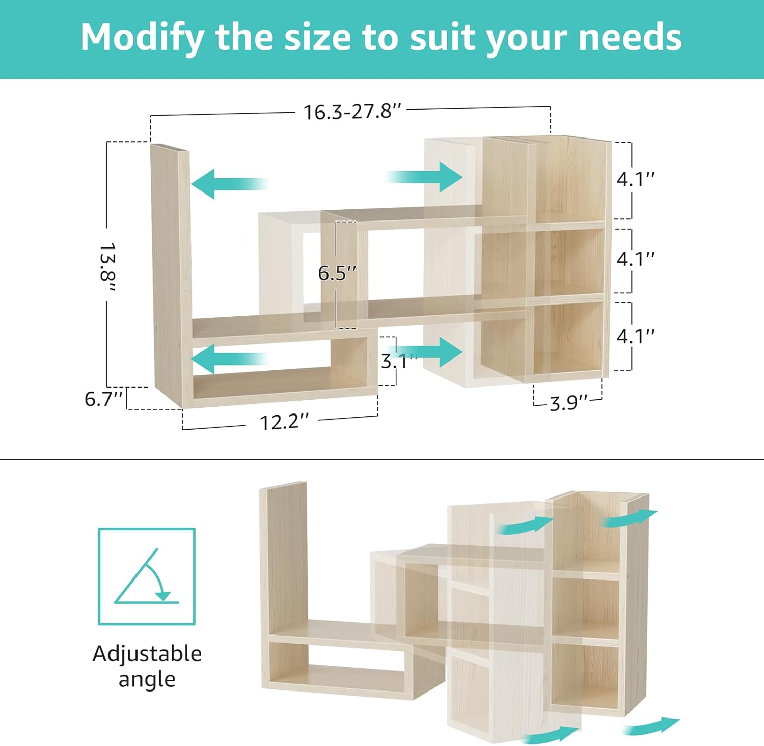 NUTIKAS Desk Shelves Desktop Organizer Shlef - Natural Wood Tone Office Organization for Top of Desk Organizers and Accessories Corner Bookshelf Table Top Shelving Small Hutch Decorations for Office