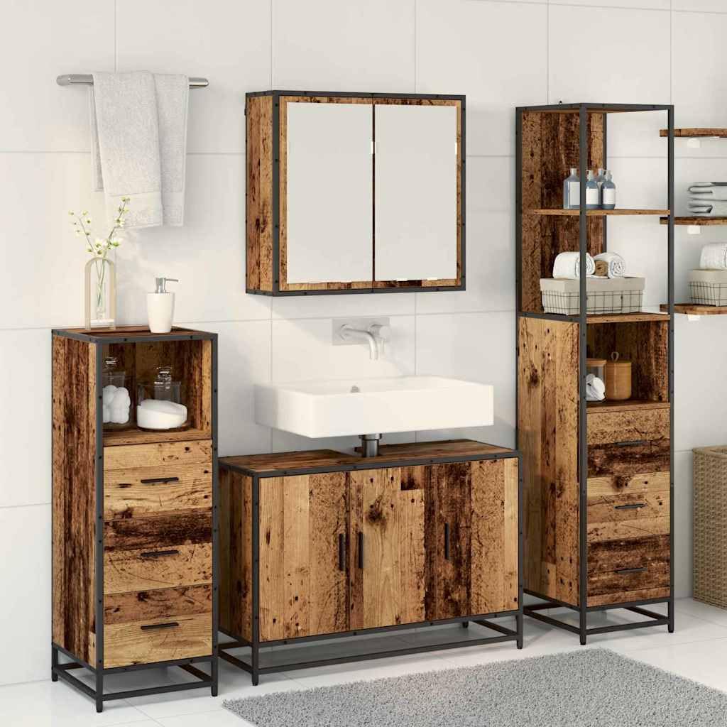 Set di mobili da bagno, 4 pezzi, in legno, 90 x 33 x 60 cm