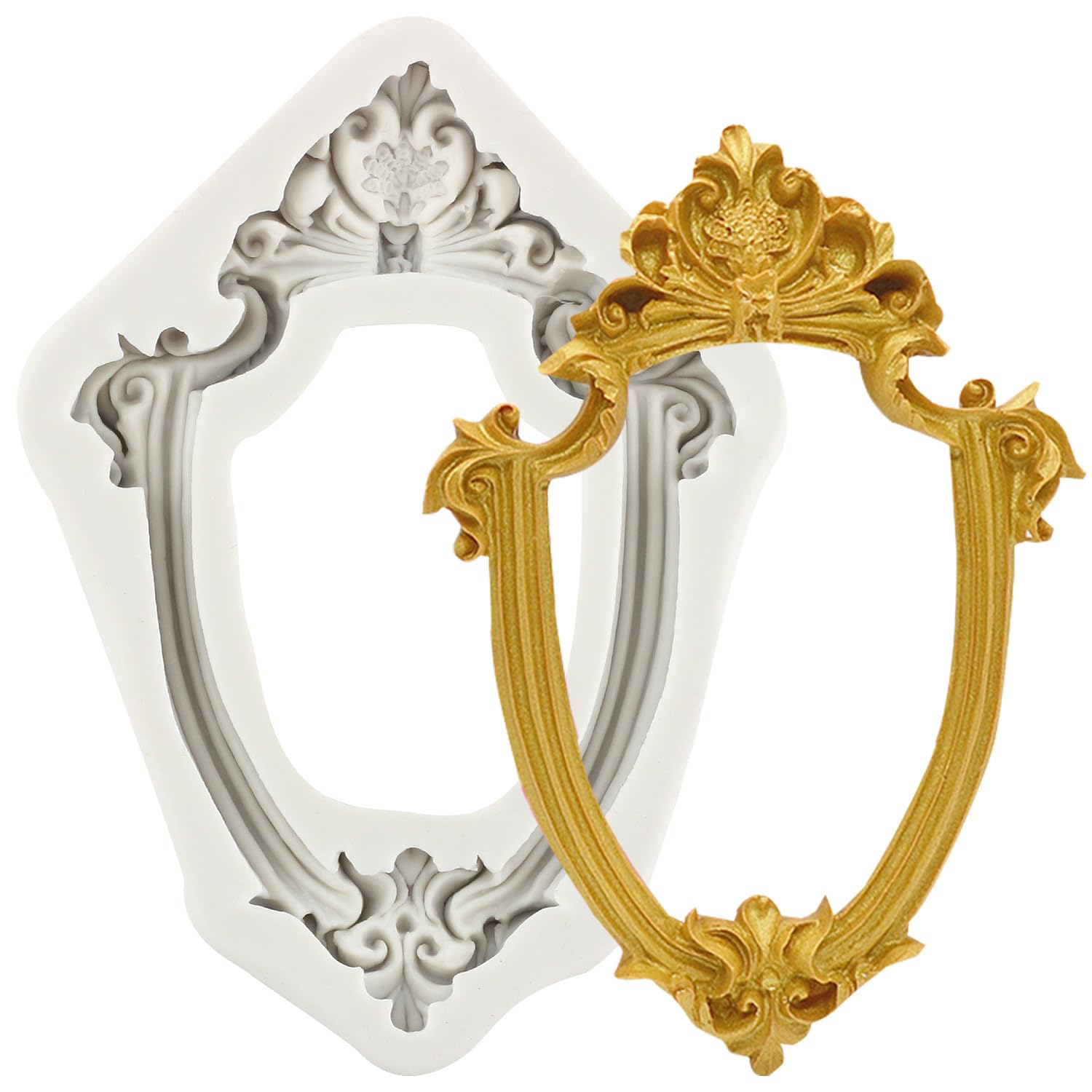 Sijiangmold Photo Frame Silicone Moulds Picture Frame Fondant Mould Baroque Frame Mould for Cake Decoration Chocolate Cupcake Topper Candy Polymer Clay Gum Paste