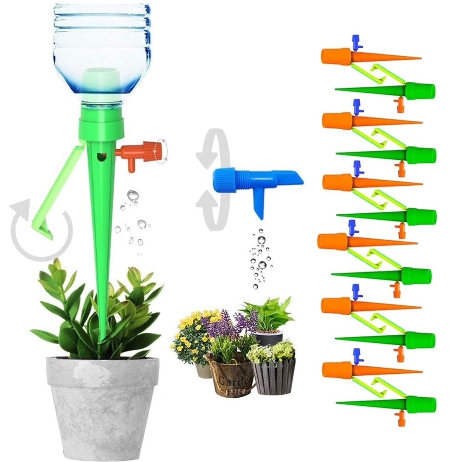 12 PCS Plant Watering Devices with Anti-tilt Bracket & Valve Control Switch, Plant Self Watering Spikes System, Vacation Plants Automatic Watering Drip Irrigation with Slow Release Control