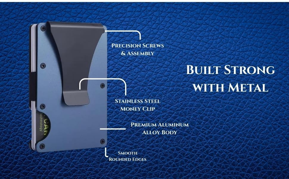 Leatherboss Wallet for Men RFID Blocking Minimalist Metal Card Holder with Money Clip Holds Credit Cards and Cash (Blue) - Image 4