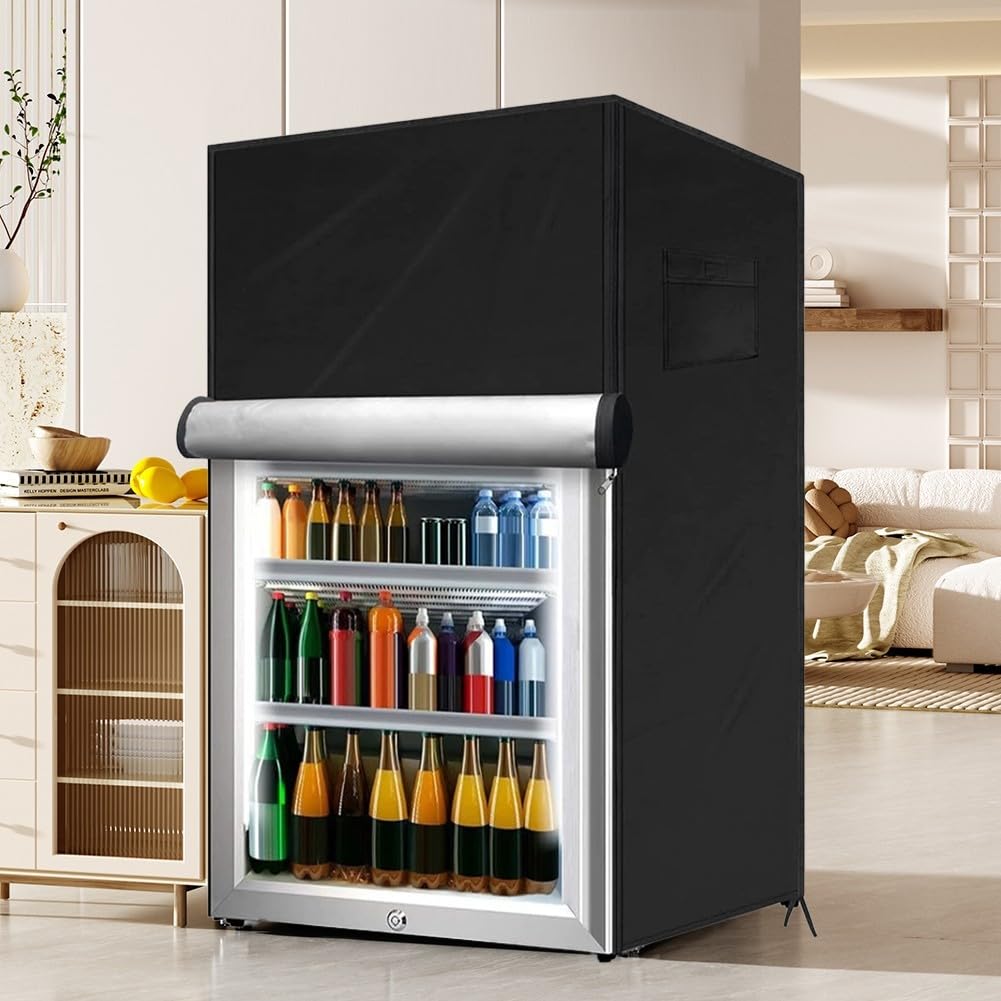 Copertura per frigorifero da esterno, tessuto Oxford 210D, impermeabile, nero/grigio, 56 x 58 x 86 cm o 58 x 58 x 142 cm, orlo elastico e accesso con cerniera (nero, 56 x 58 x 86 cm)
