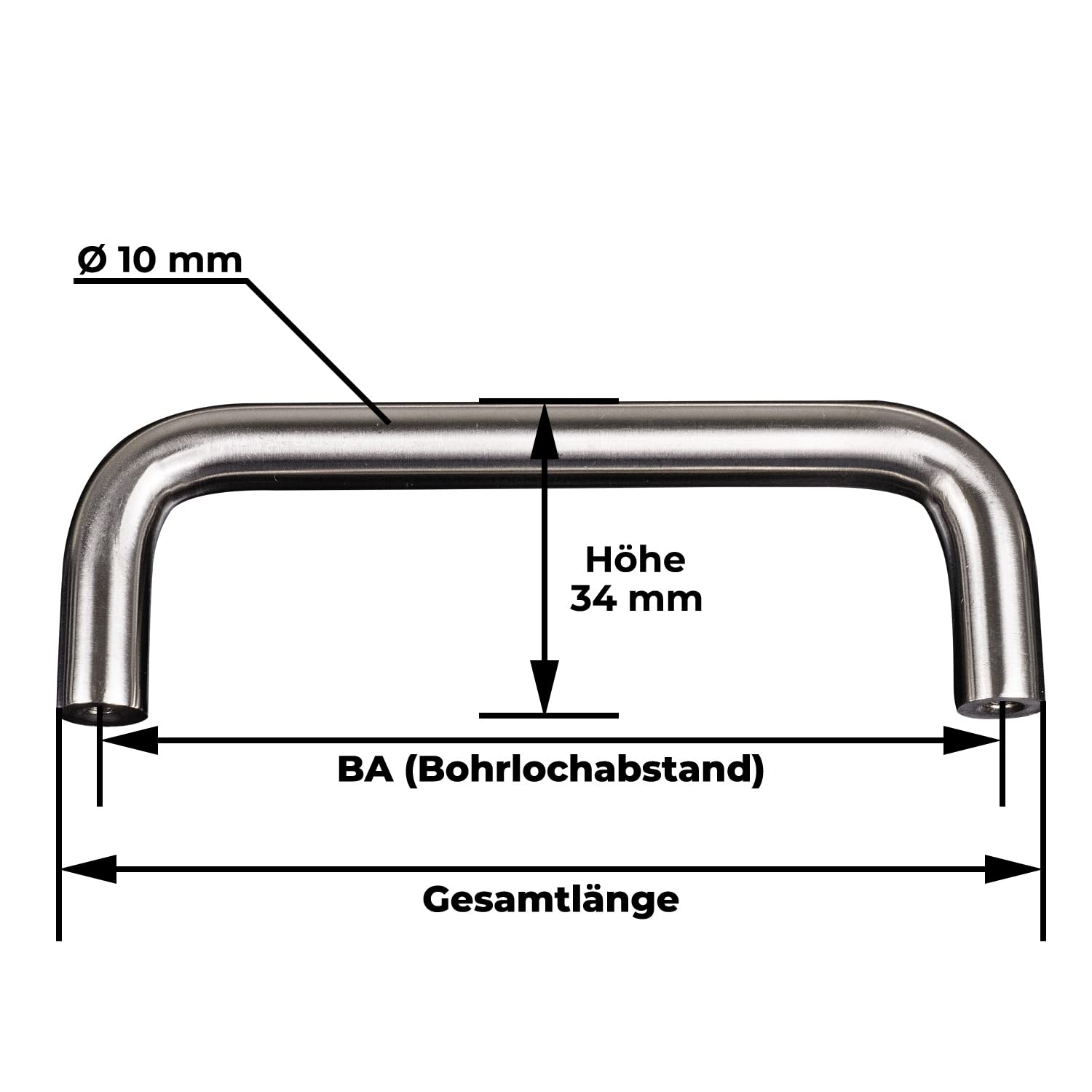 STAHLIA® Meubelgreep railgreep echt roestvrij staal | BA: 96mm Profiel: 10 x 10 mm | Roestvrij stalen handgreep koper mat hoekig