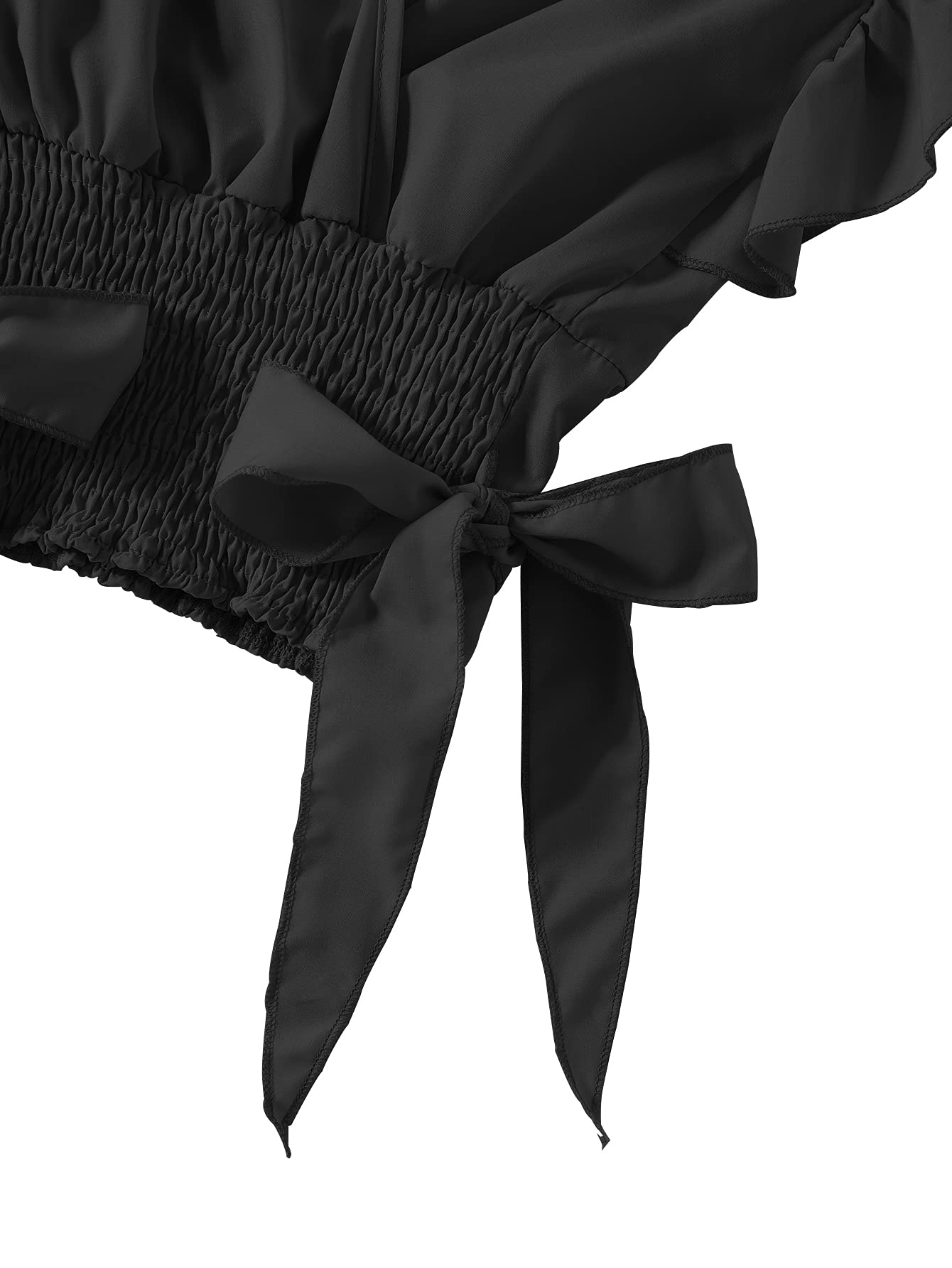 LYANER Women's V Neck Ruffle Cap Sleeve Side Bow Knot Shirred Hem Blouse Crop Tank Top