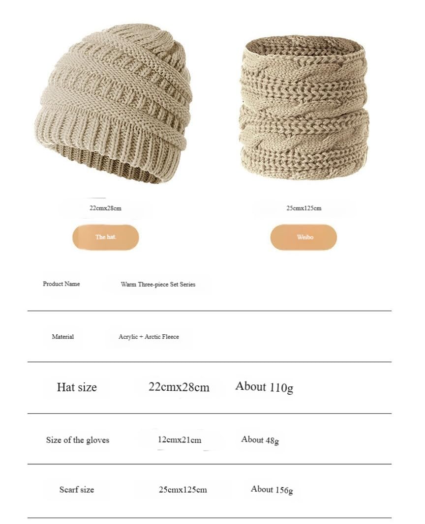 Mütze Schal und Handschuhe Winterplüschiges Verdicktes, Wind- Kältebeständiges Dreiteiliges Set Aus Gestrickter Wollmütze, Handschuhen-dunkelgrau