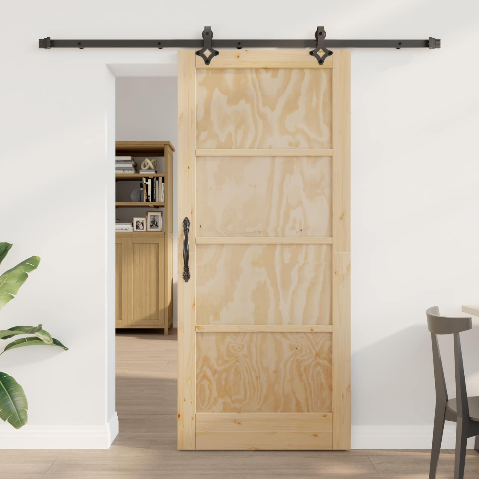 Puerta Corredera Natural y negro 86 x 198,5 cm Fácil Montaje Puerta Corredera con Herrajes para Baño Salón Sala de Estar Cocina