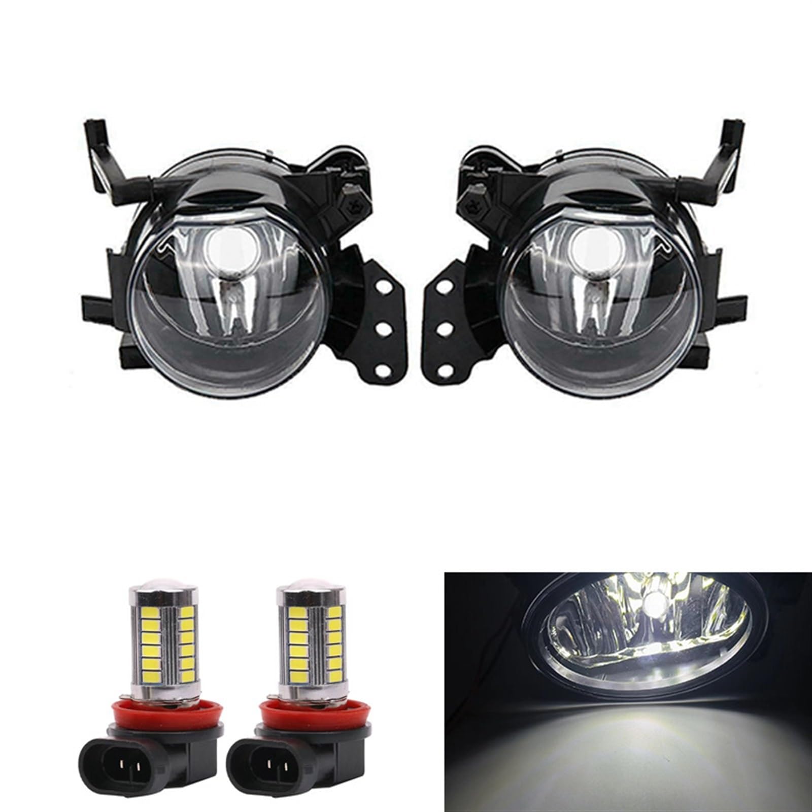 MEIZIYU Car Front Fog Lights Fit For 3 5 6 Series E60 E61 E90 E91 323i 325i 525i Lamp Housing Lens Clear Auto Foglight Assembly światła do jazdy dziennej do samochodów(White LED lamps)
