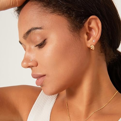 Miniatura 4 de 14k Gold Plated Sterling Silver Small L Shaped Nose Rings Studs for Women Men 20g, 20 Gauge Nostril Nose Piercing Jewelry, Hypoallergenic Gold Nose