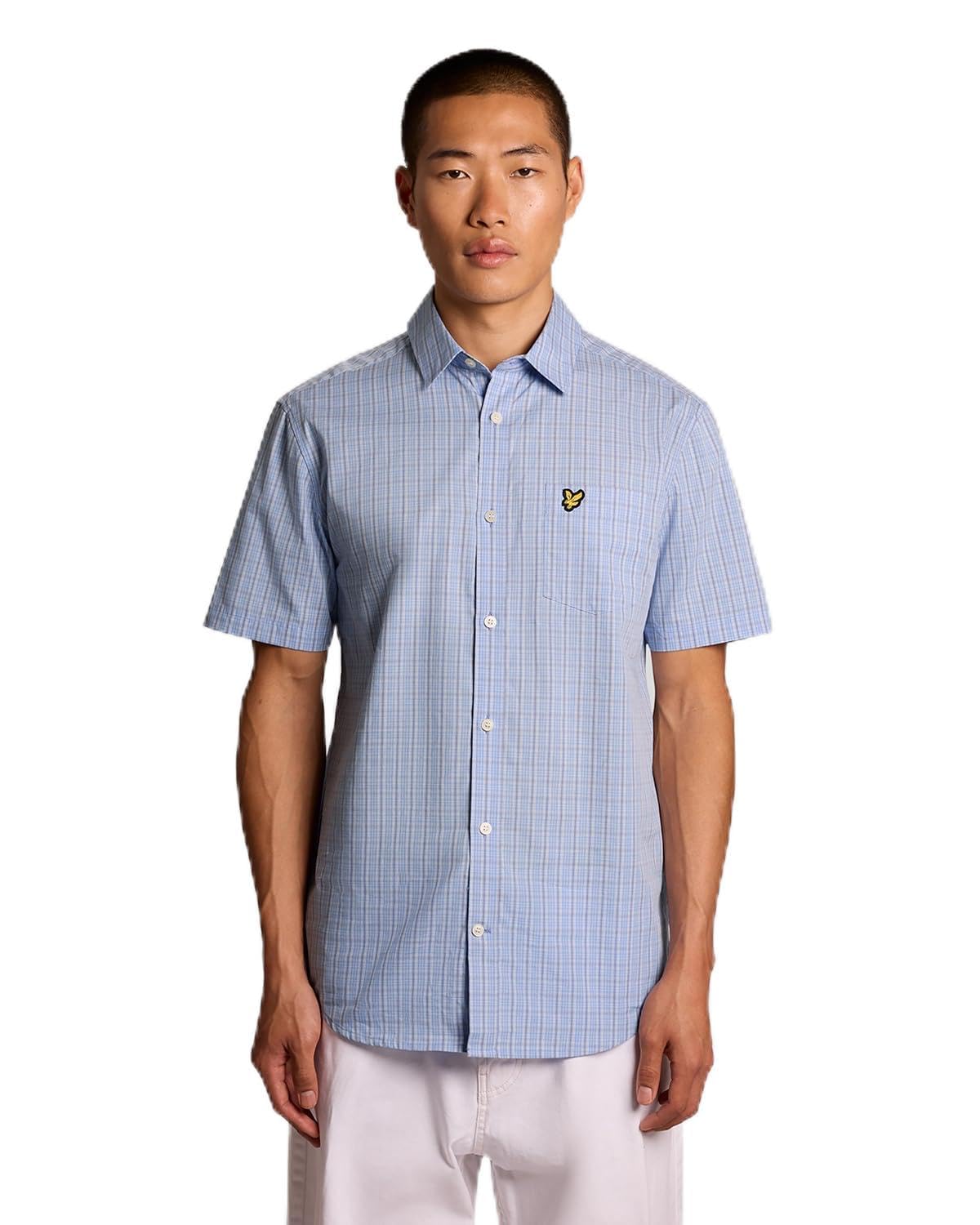 Lyle & Scott SS Woven Shirts Short Sleeve Grid Check Shirt W444 Chalk Blue, XL