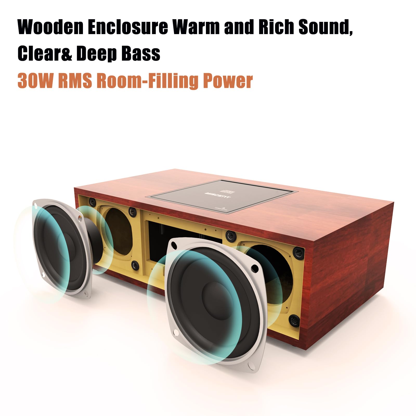 WISCENT Chaîne Hi-Fi Stéréo Bluetooth 30W RMS Lecteur CD Radio FM USB AUX